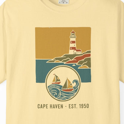 Lighthouse Coastal Graphic T-Shirt - Cape Haven Est. 1950 Nautical Beach Sailing Tee