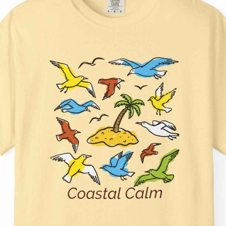 Coastal Calm Unisex Garment-Dyed T-shirt, Sea Birds Take Flight Graphic Summer Tee
