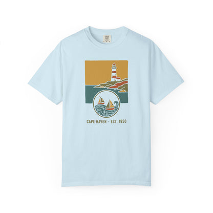 Lighthouse Coastal Graphic T-Shirt - Cape Haven Est. 1950 Nautical Beach Sailing Tee