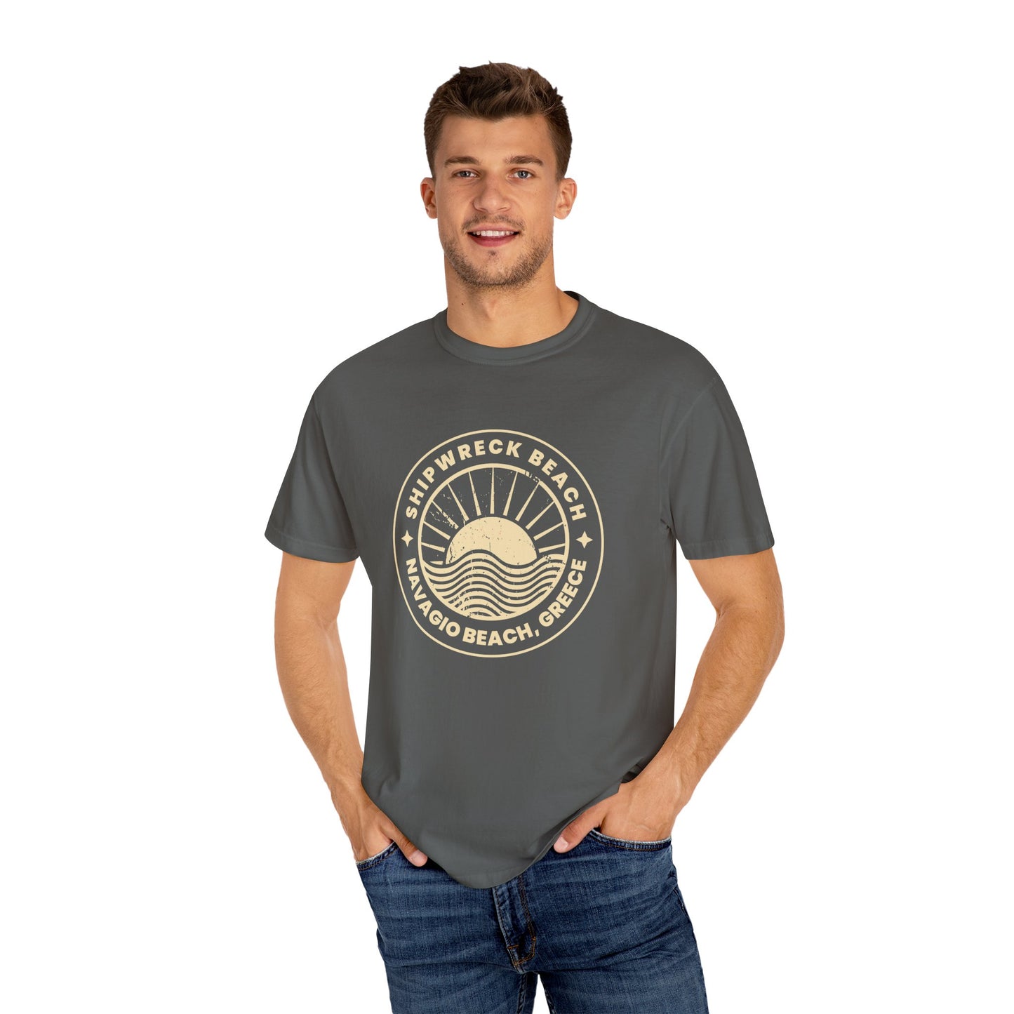 Shipwrecked Garment-Dyed T-Shirt with Retro Beach Design, Casual Beachwear, Gift for Travelers, Summer Vibes, Easygoing Style