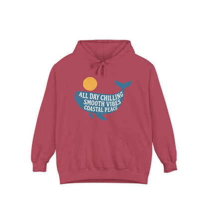 Coastal Vibes Hoodie, Relaxed Beachwear, Unisex Garment-Dyed Sweatshirt, Whale Design Apparel, Perfect for Summer Days, Gift for Ocean [...]