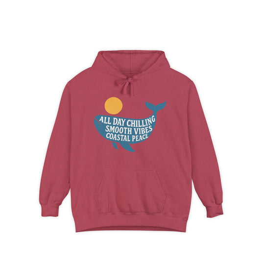 Coastal Vibes Hoodie, Relaxed Beachwear, Unisex Garment-Dyed Sweatshirt, Whale Design Apparel, Perfect for Summer Days, Gift for Ocean [...]