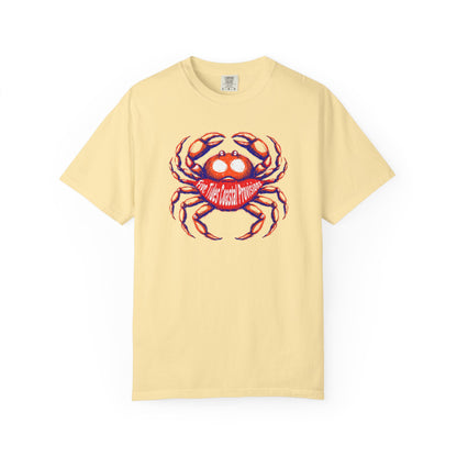 Crabby Beach Vibes Custom Art Graphic T-Shirt - Retro Crab The Coast Prevails Tee