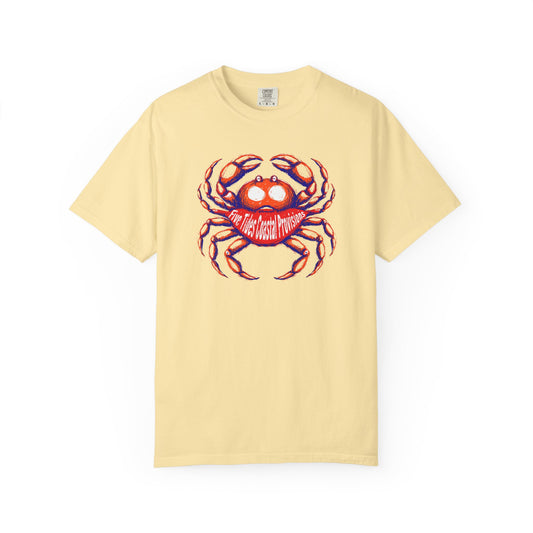 Crabby Beach Vibes Custom Art Graphic T-Shirt - Retro Crab The Coast Prevails Tee