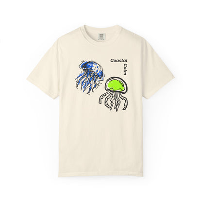 Coastal Calm Jellyfish Graphic T-Shirt, Summer Beach Fashion Cotton Tee
