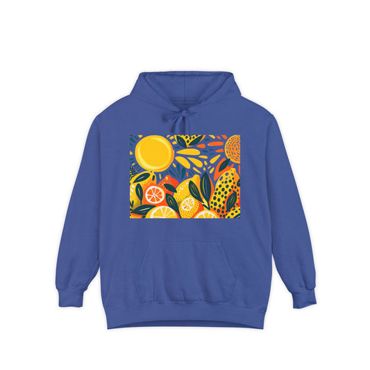 Sunny Lemon Vibes Unisex Hoodie, Cozy Garment-Dyed Sweatshirt, Casual Outdoor Wear, Summer Apparel, Gift for Nature Lovers