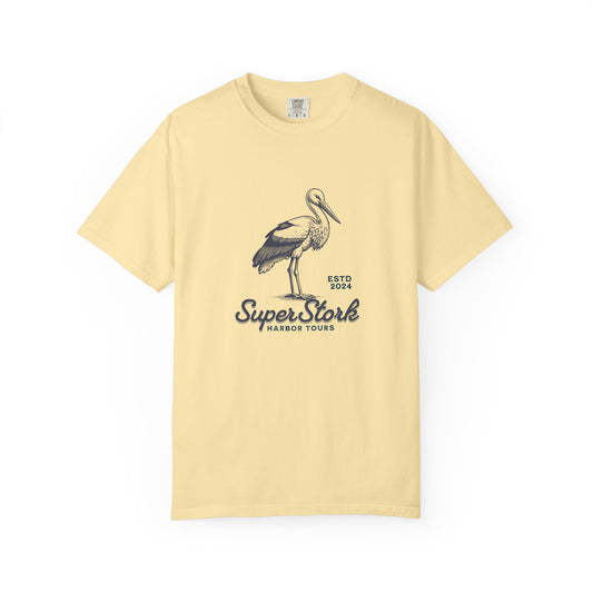 Super Stork Harbor Tours T-Shirt, Casual Graphic Tee, Unisex Beach Wear, Nature Lover Gift, Summer Vacation Apparel