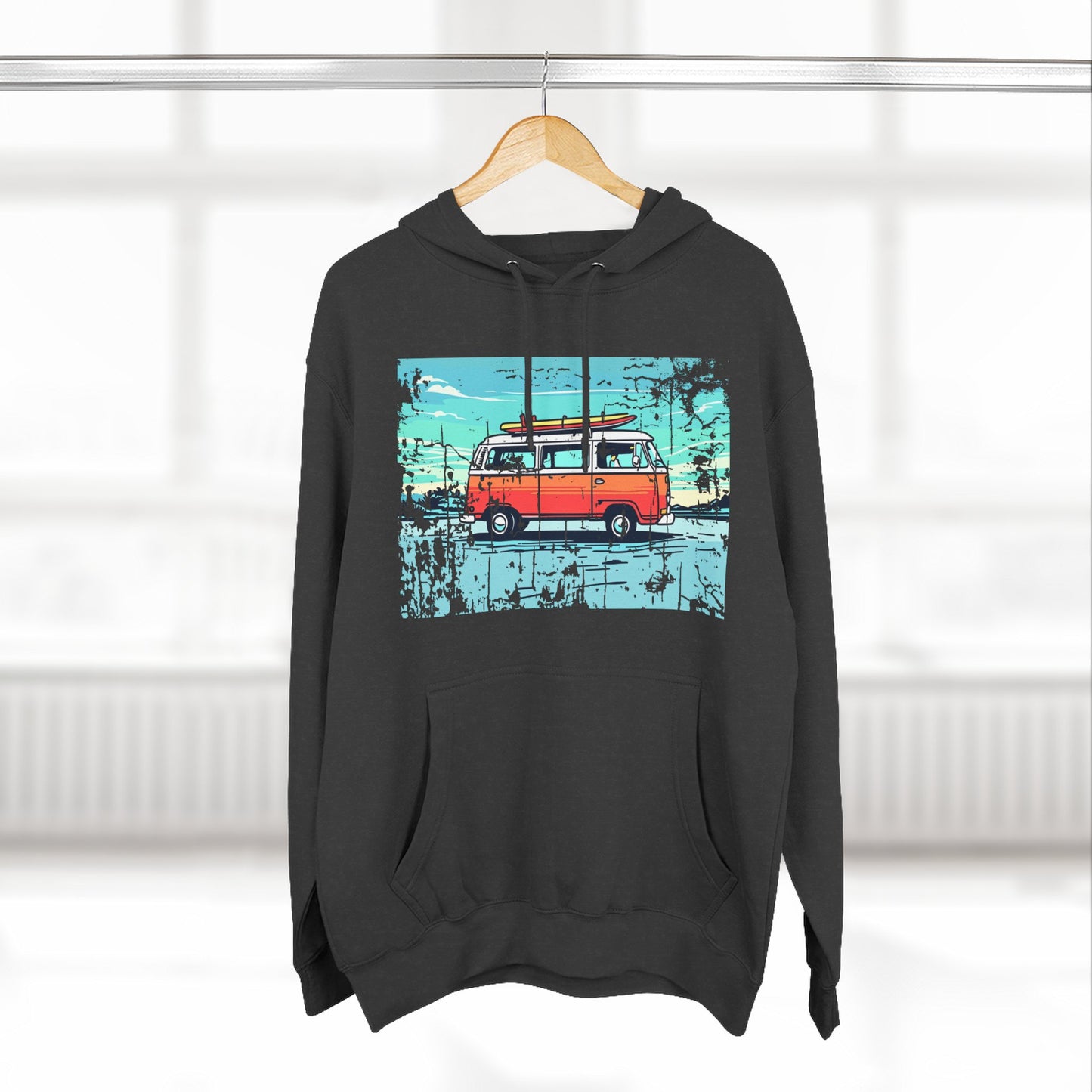 Retro Van Fleece Hoodie | Cozy Beachwear, Surf Style Gear, Road Trip Essential, Gift for Adventurers, Casual Wear
