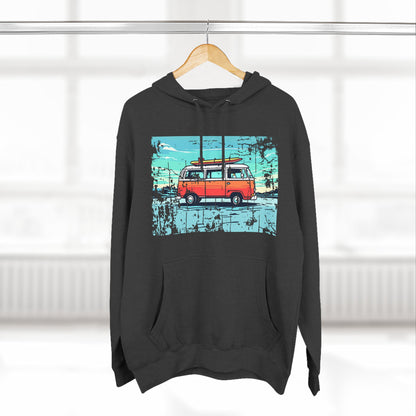 Retro Van Fleece Hoodie | Cozy Beachwear, Surf Style Gear, Road Trip Essential, Gift for Adventurers, Casual Wear
