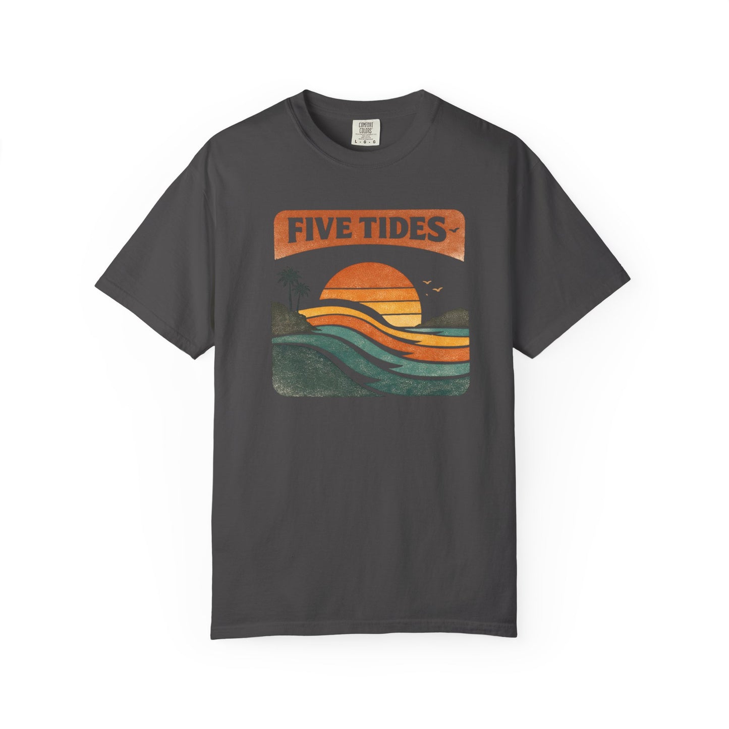 Five Tides Sunset Graphic Summer T-Shirt - Vintage Beach Tee