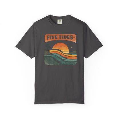 Five Tides Sunset Graphic Summer T-Shirt - Vintage Beach Tee