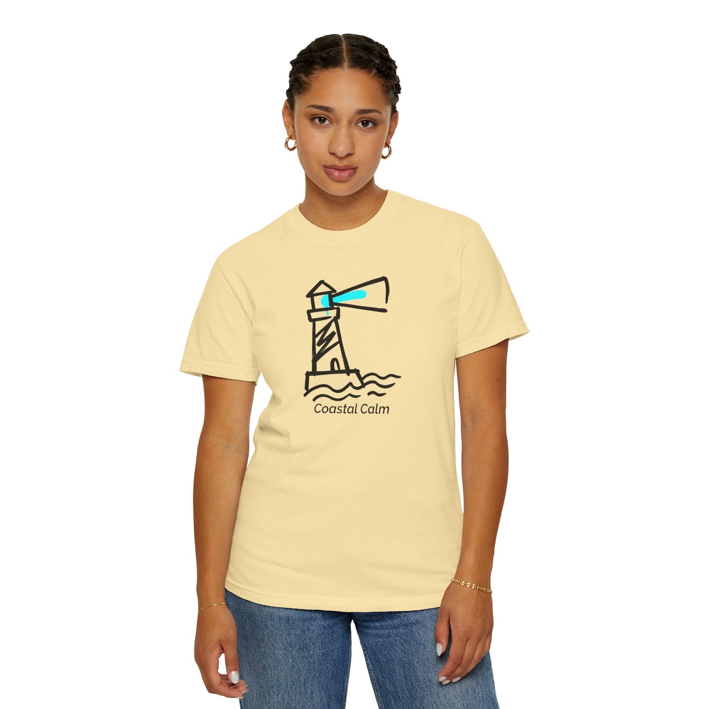Coastal Calm Lighthouse Graphic T-Shirt, Summer Beach Style Unisex Cotton Tee