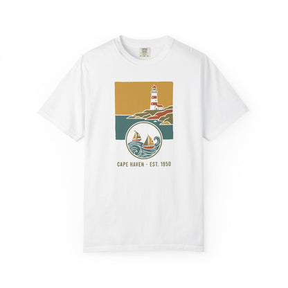Lighthouse Coastal Graphic T-Shirt - Cape Haven Est. 1950 Nautical Beach Sailing Tee
