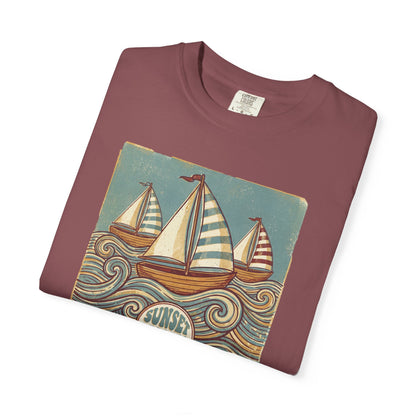 Sunset Regatta graphic T-Shirt - Vintage Summer Sailing Nautical Vibe Tee