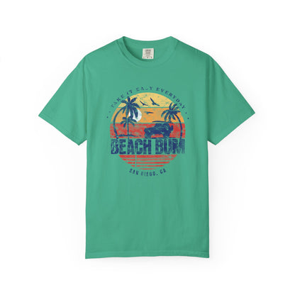 Beach Bum Graphic T-Shirt, Retro Summer Vibes Apparel, Perfect for Vacations, Gifts for Beach Lovers, Casual Wear