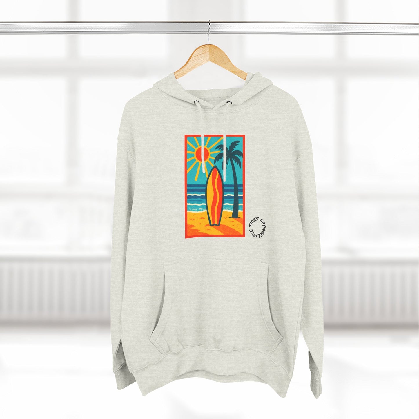Tropic Surfboard Beach Hoodie — Colorful Coastal Sunset Graphic Pullover