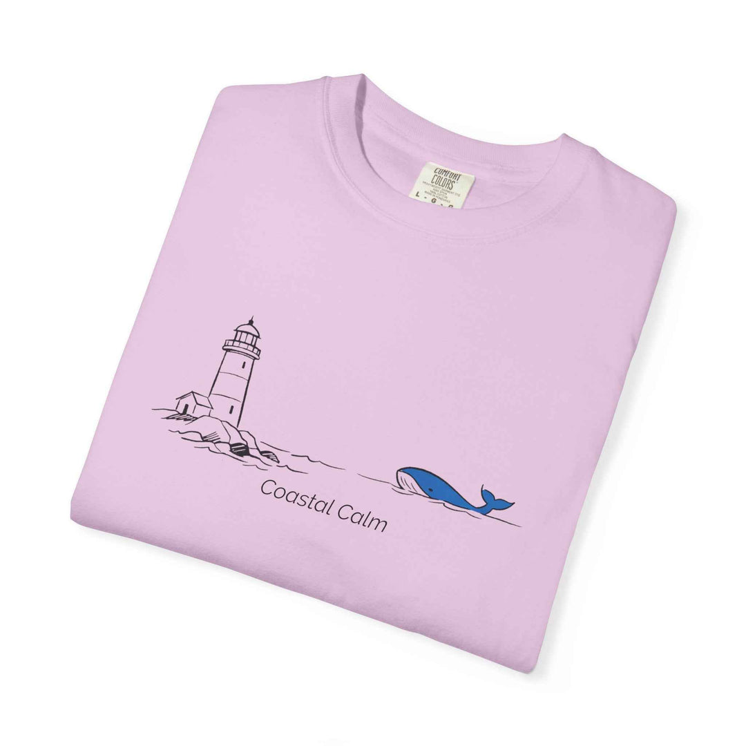 Lighthouse &amp; Whale T-Shirt — Coastal Nautical Tee ("Coastal Soul") Cotton Summer Tee