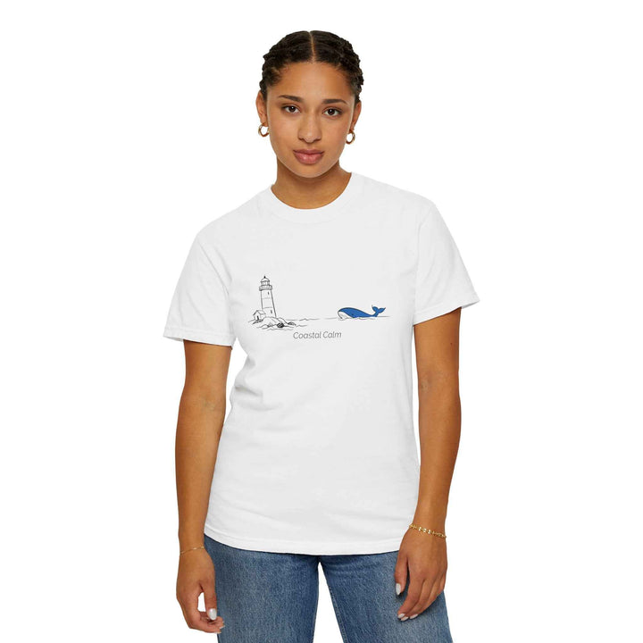 Lighthouse &amp; Whale T-Shirt — Coastal Nautical Tee ("Coastal Soul") Cotton Summer Tee