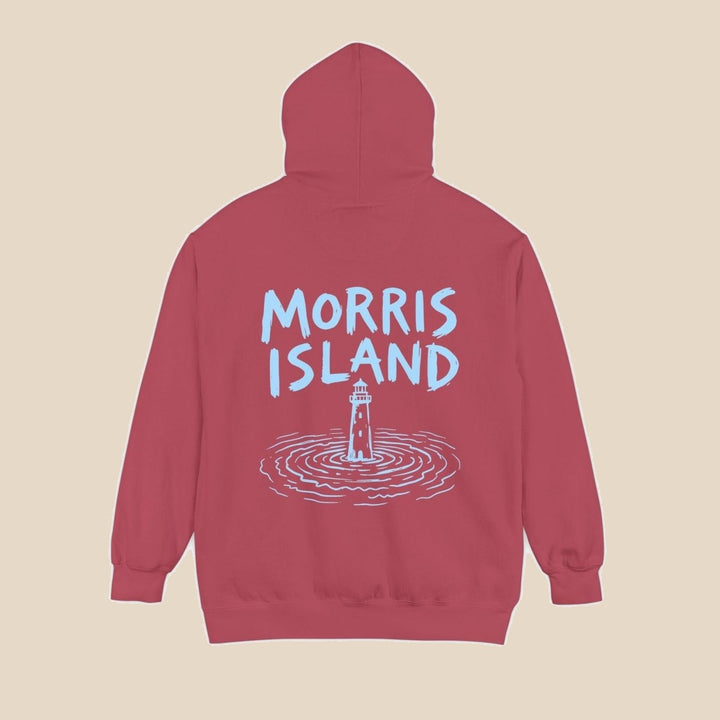 Morris Island coastal pepper hoodie back view — coastal graphic pullover by Five Tides Apparel