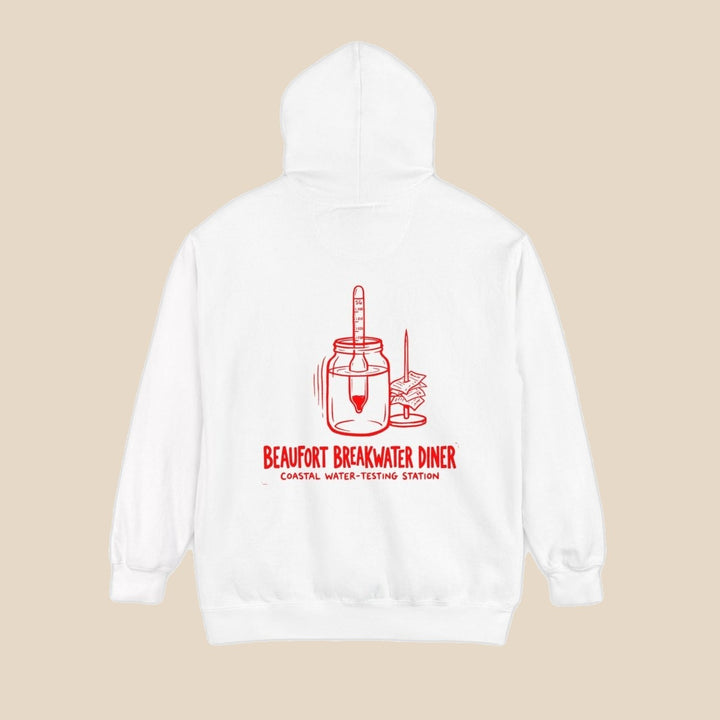 Beaufort Breakwater Diner hoodie — front view of this coastal graphic pullover by Five Tides Apparel