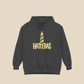 Hatteras Lighthouse hoodie — front view of this coastal graphic pullover by Five Tides Apparel