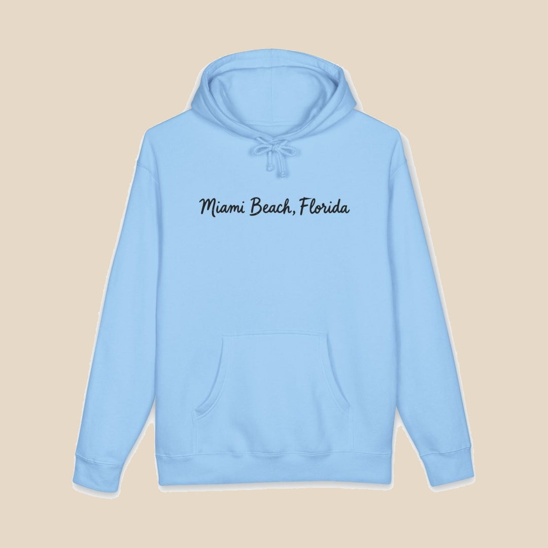 Miami Beach Palm Tree hoodie flat lay, view 10 — coastal sunset graphic pullover by Five Tides Apparel