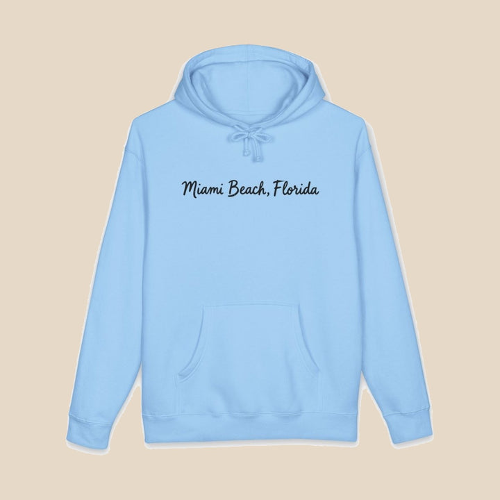 Miami Beach Palm Tree hoodie flat lay, view 10 — coastal sunset graphic pullover by Five Tides Apparel