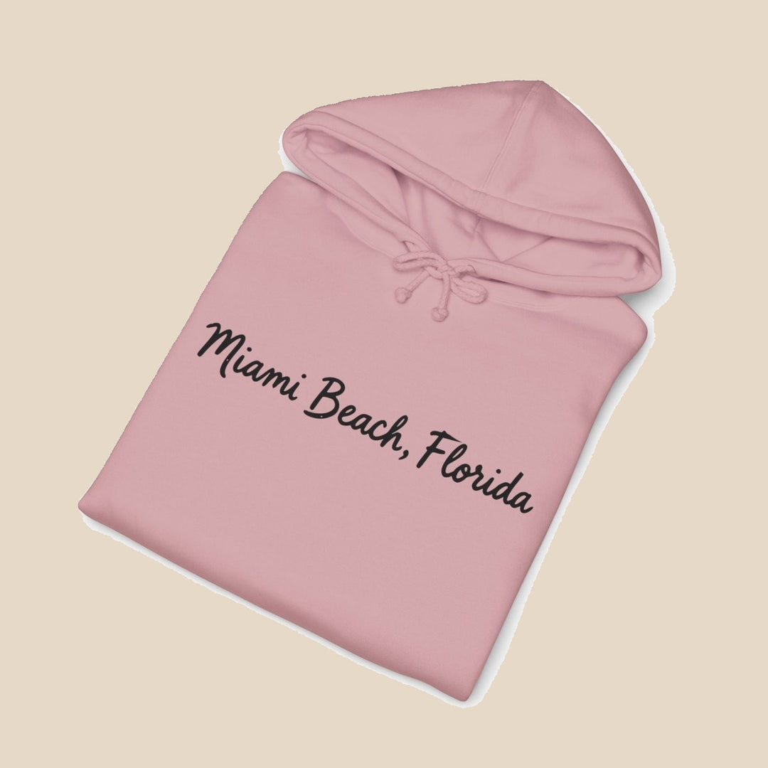 Miami Beach Palm Tree hoodie flat lay, view 12 — coastal sunset graphic pullover by Five Tides Apparel
