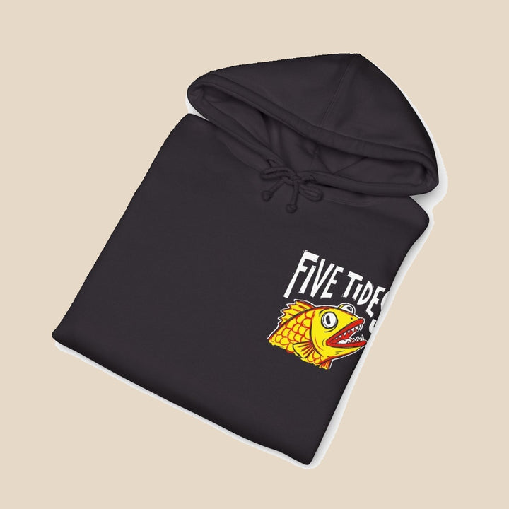 Five Tides fish navy hoodie back view — nautical graphic pullover by Five Tides Apparel