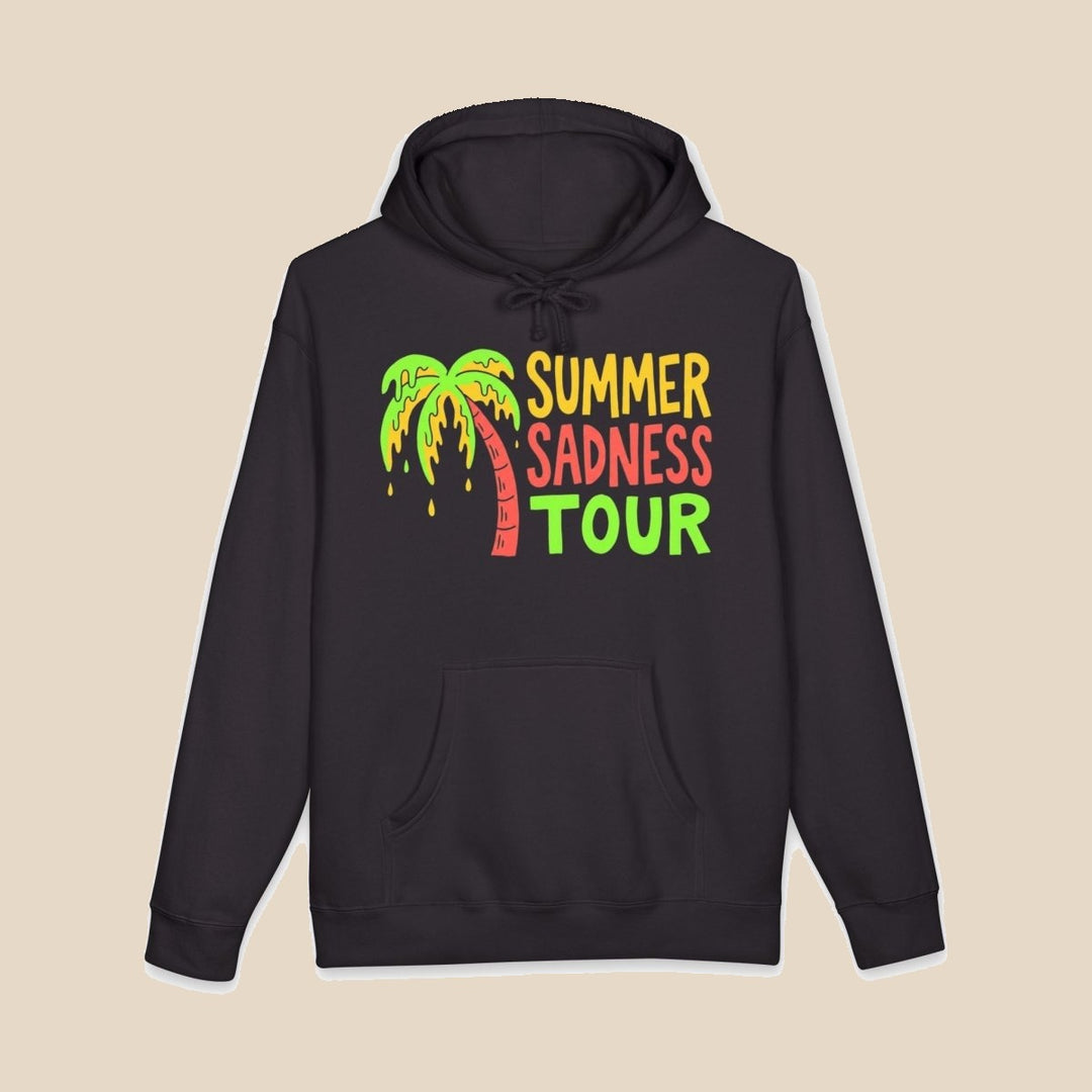 Summer Sadness Tour hoodie — neon palm and flamingo graphic pullover by Five Tides Apparel, view 2 of 10