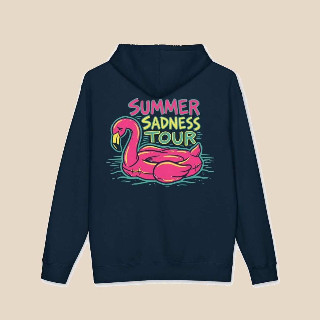 Summer Sadness Tour hoodie — neon palm and flamingo graphic pullover by Five Tides Apparel, view 3 of 10