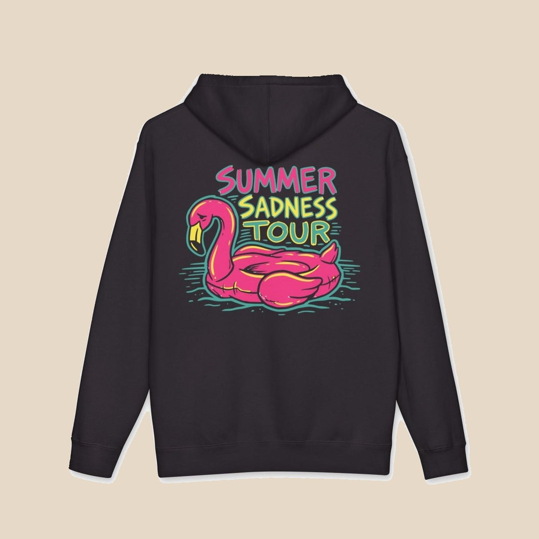 Summer Sadness Tour hoodie — neon palm and flamingo graphic pullover by Five Tides Apparel, view 7 of 10