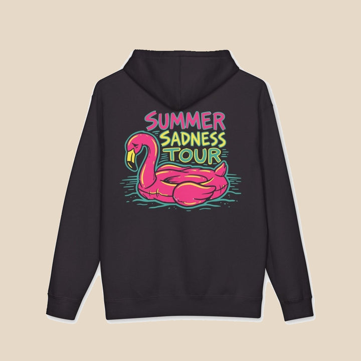 Summer Sadness Tour hoodie — neon palm and flamingo graphic pullover by Five Tides Apparel, view 7 of 10