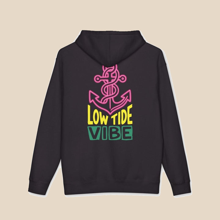 Low Tide Vibe Neon Anchor hoodie — alternate view 7 of this coastal graphic pullover by Five Tides Apparel