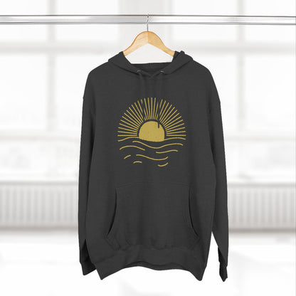 Sunrise Waves Three-Panel Fleece Hoodie | Cozy Hoodie for Beach Lovers, Perfect for Spring, Fall, Festivals, Outdoor Adventures