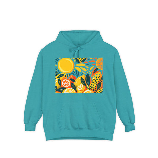 Sunny Lemon Vibes Unisex Hoodie, Cozy Garment-Dyed Sweatshirt, Casual Outdoor Wear, Summer Apparel, Gift for Nature Lovers