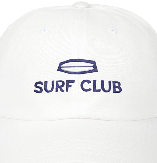White cap with 'Surf Club' text and logo on a white background