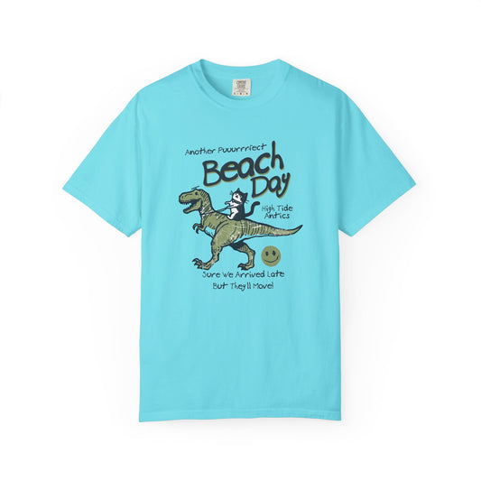 Beach Day Dino T-Shirt | Fun Unisex Tee for Summer, Gift for Kids & Adults, Beach Lovers, Vacation Style, Cute Animal Print