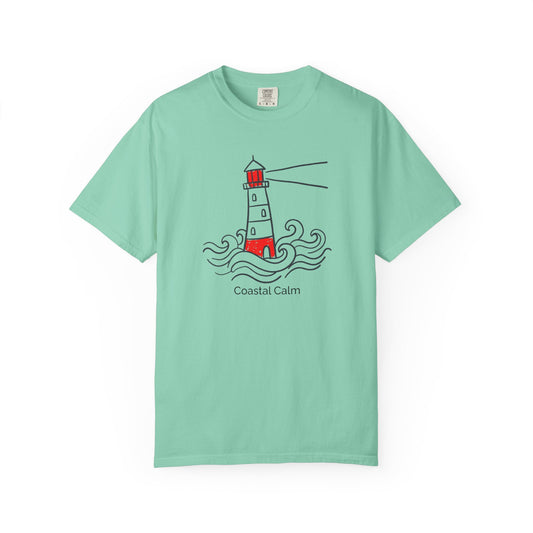 Lighthouse 'Coastal Calm' Graphic T-Shirt, Summer Beach Style Cotton Tee