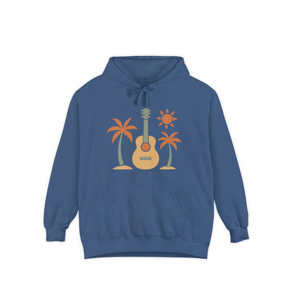 Tropical Guitar Unisex Garment-Dyed Hoodie, Casual Beachwear, Music Lover Gift, Summer Vibes, Travel Essentials, Festival Outfit