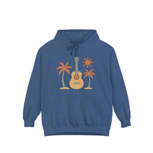 Tropical Guitar Unisex Garment-Dyed Hoodie, Casual Beachwear, Music Lover Gift, Summer Vibes, Travel Essentials, Festival Outfit
