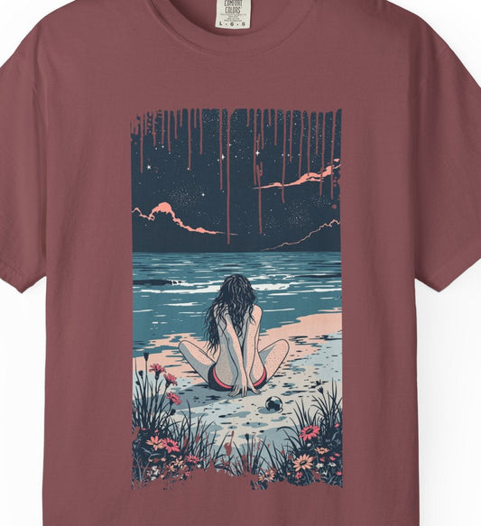 Left Alone Beach Scene, Garment-Dyed T-Shirt, Unisex