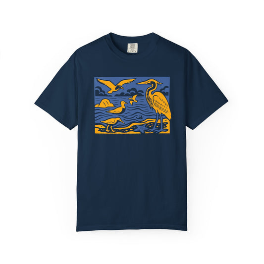 Colorful Nature Scene Unisex T-shirt, Bird T-shirt, Eco-friendly Tee, Summer Fashion, Outdoor Lover Gift