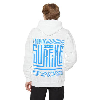 Keep Surfing- Cozy Unisex Garment-Dyed Hoodie - Casual Wear for Beach Lovers, Perfect Gift for Surfers, Summer & Coastal Adventures