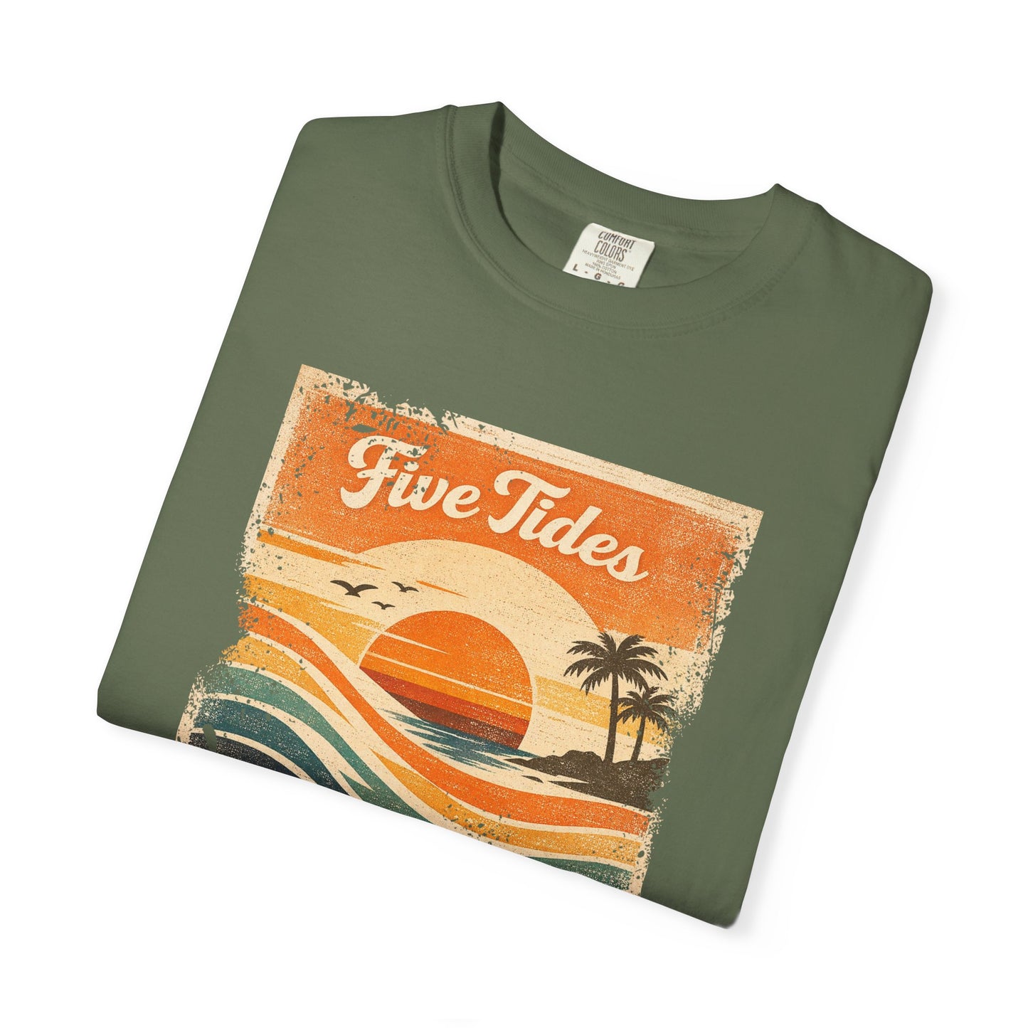 Vintage Beach Sunset Graphic Tee - Five Tides Coastal Surf T-Shirt