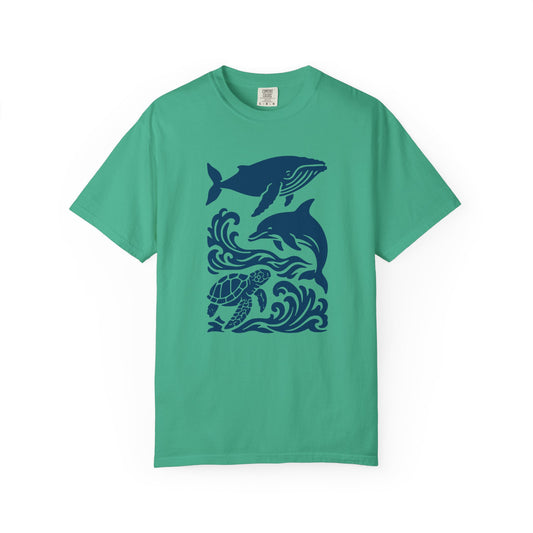 Ocean Life Garment-Dyed T-Shirt - Perfect for Beach Lovers, Marine Wildlife Enthusiasts, Summer Outings, Gifts for Nature Lovers