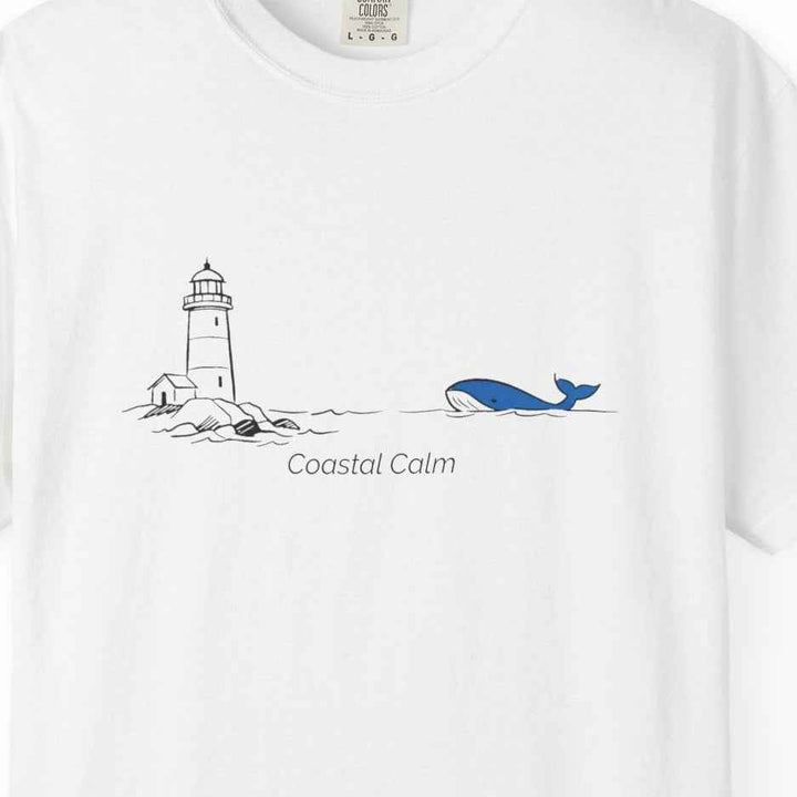 Lighthouse &amp; Whale T-Shirt — Coastal Nautical Tee ("Coastal Soul") Cotton Summer Tee
