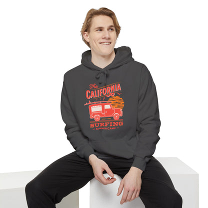 California Surfing Camp Unisex Hoodie, Cozy Beachwear, Summer Vibes, Perfect Gift for Surfers, Relaxed Casual Style, Hoodie for Outdoor