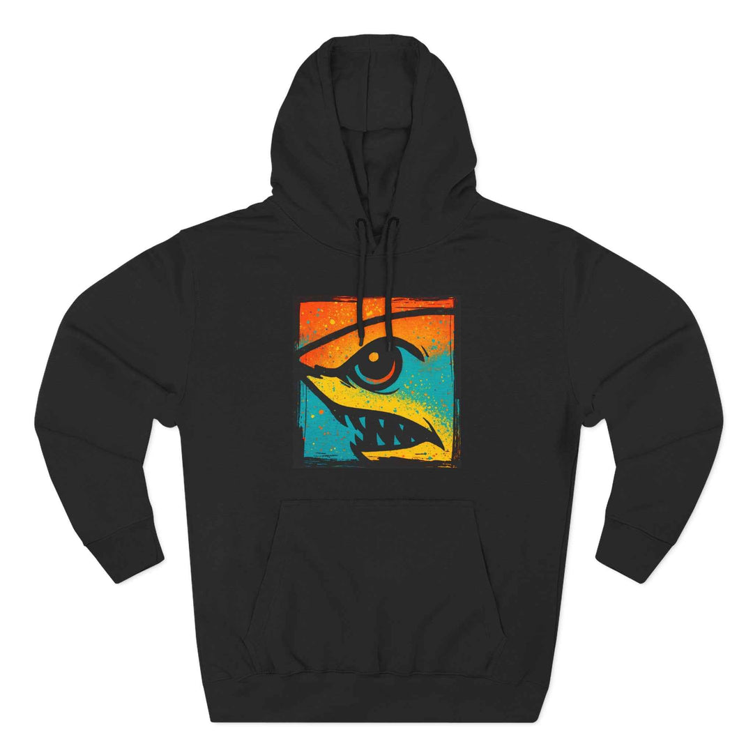 Shark Eye Illustrated Graphic Hoodie — Retro Sumer Surf Fleece Pullover
