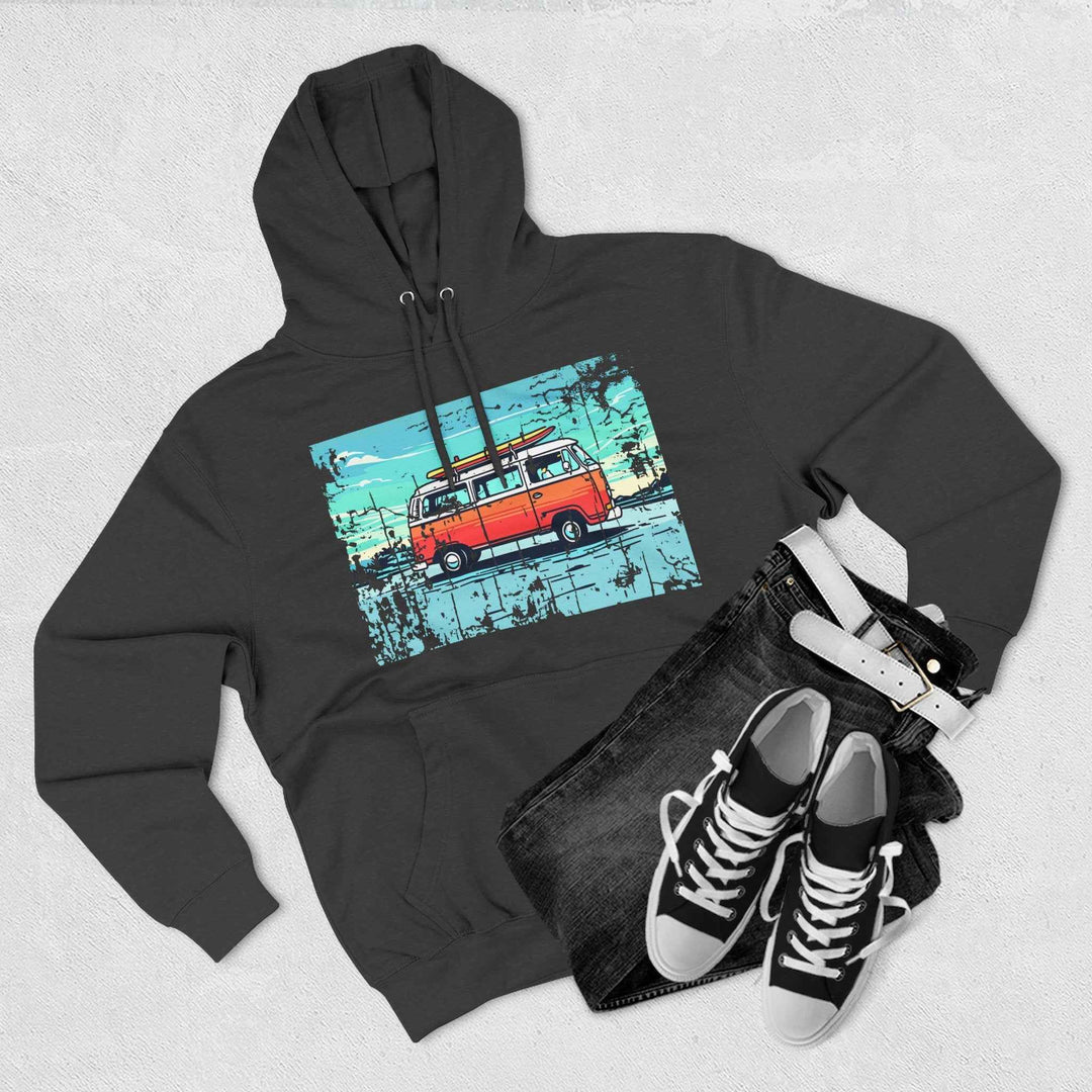 Retro Beach Summer Surf Van, Fleece Lined Hoodie, Unisex Pullover